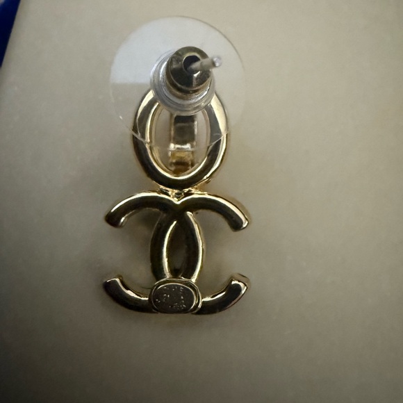 Brand new upcycled CHANEL Iconic Black and Gold Earrings - Picture 3 of 3